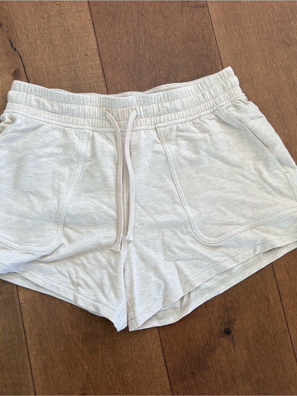Lululemon BeCalm mid rise 3” inseam lounge shorts.